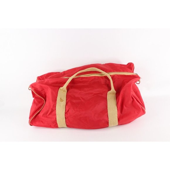 Vintage 60s Streetwear Blank Handled Nylon Duffel Bag Gym Bag Carry On Red USA